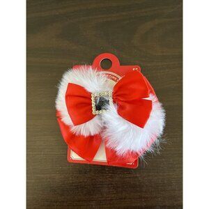 NWT Holiday Time Faux Fur Christmas Hair Clip Red White Belt Buckle